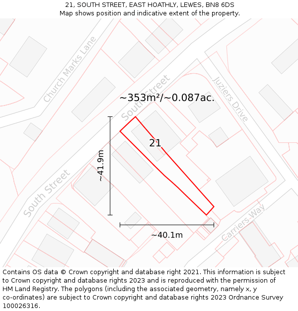 21, SOUTH STREET, EAST HOATHLY, LEWES, BN8 6DS: Plot and title map