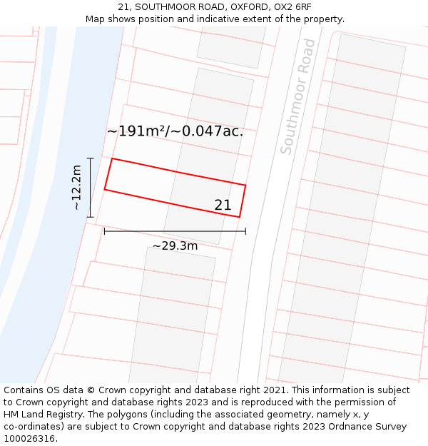 21, SOUTHMOOR ROAD, OXFORD, OX2 6RF: Plot and title map