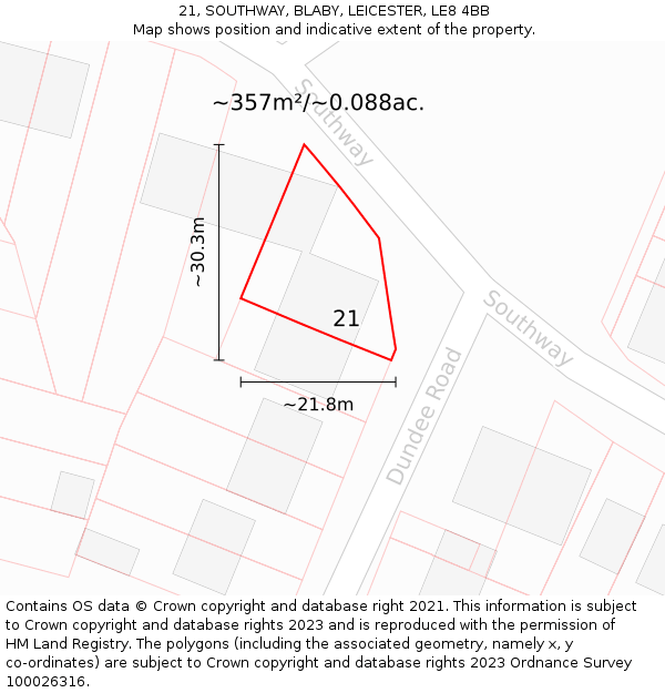 21, SOUTHWAY, BLABY, LEICESTER, LE8 4BB: Plot and title map