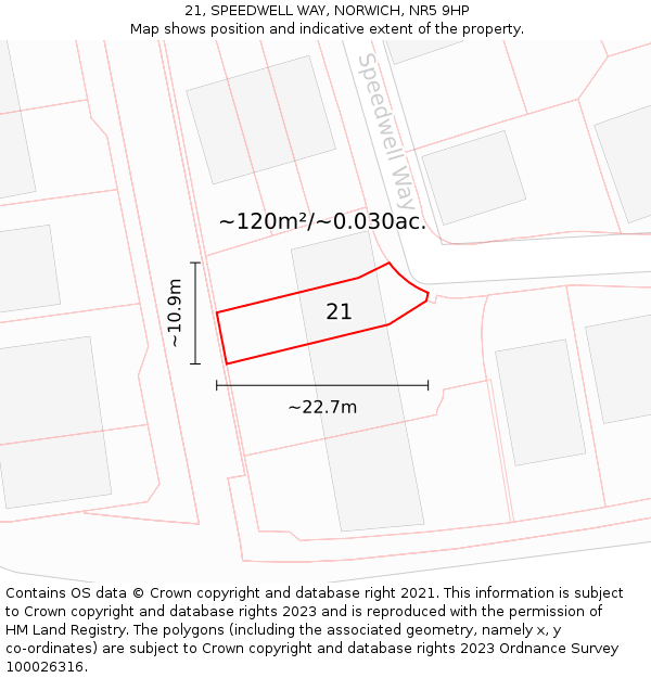 21, SPEEDWELL WAY, NORWICH, NR5 9HP: Plot and title map