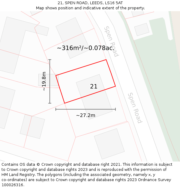 21, SPEN ROAD, LEEDS, LS16 5AT: Plot and title map