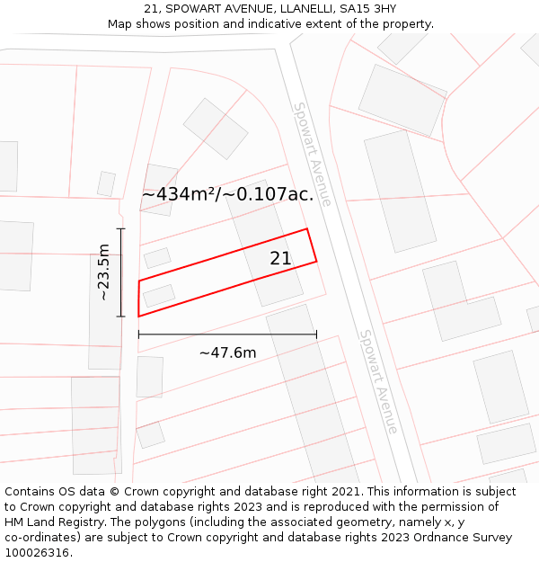 21, SPOWART AVENUE, LLANELLI, SA15 3HY: Plot and title map