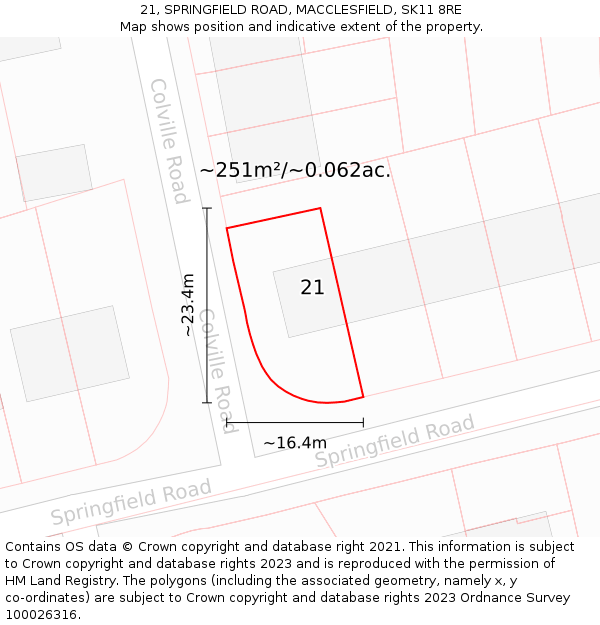 21, SPRINGFIELD ROAD, MACCLESFIELD, SK11 8RE: Plot and title map