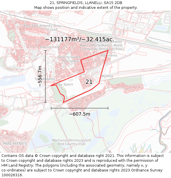 21, SPRINGFIELDS, LLANELLI, SA15 2DB: Plot and title map