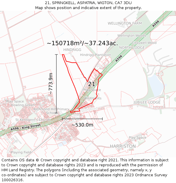 21, SPRINGKELL, ASPATRIA, WIGTON, CA7 3DU: Plot and title map