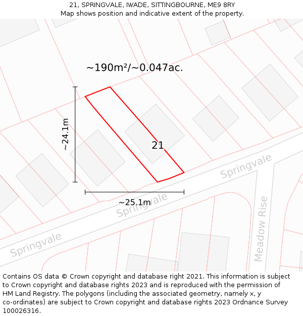 21, SPRINGVALE, IWADE, SITTINGBOURNE, ME9 8RY: Plot and title map