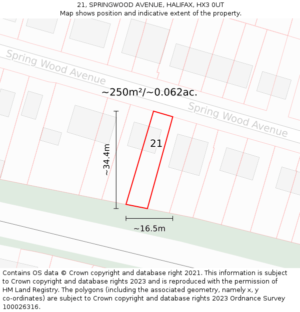 21, SPRINGWOOD AVENUE, HALIFAX, HX3 0UT: Plot and title map