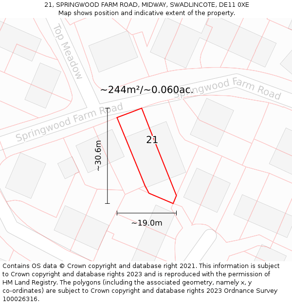 21, SPRINGWOOD FARM ROAD, MIDWAY, SWADLINCOTE, DE11 0XE: Plot and title map