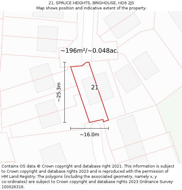 21, SPRUCE HEIGHTS, BRIGHOUSE, HD6 2JS: Plot and title map