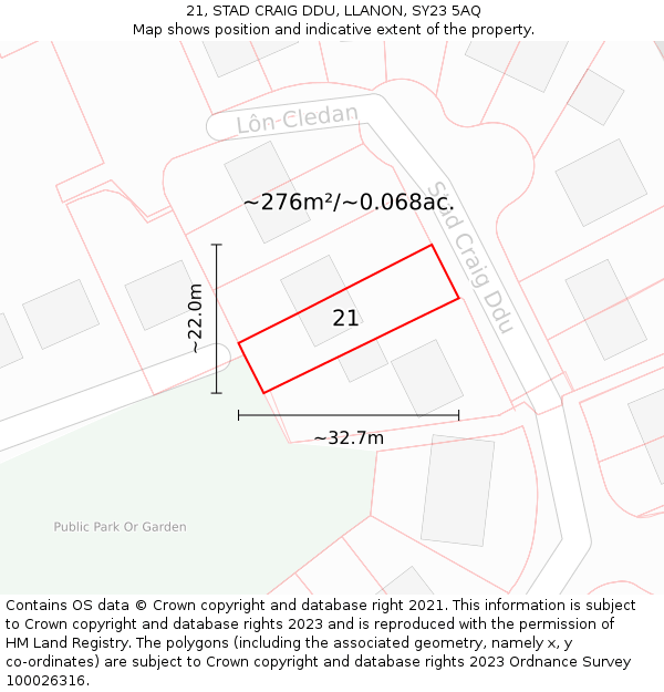 21, STAD CRAIG DDU, LLANON, SY23 5AQ: Plot and title map