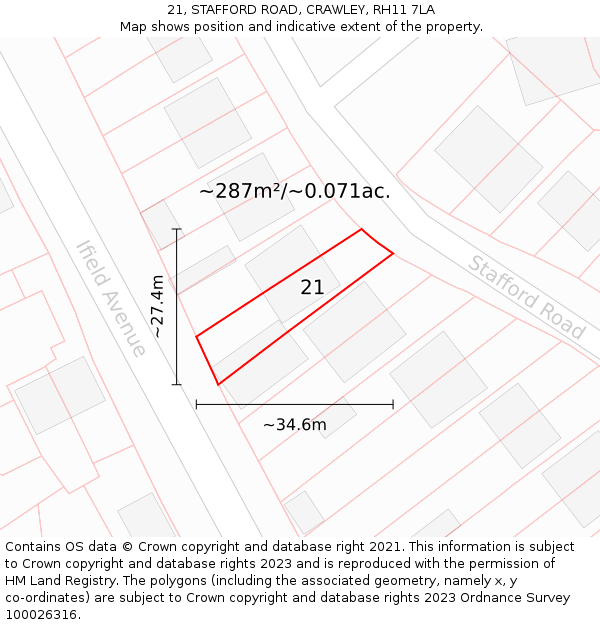 21, STAFFORD ROAD, CRAWLEY, RH11 7LA: Plot and title map