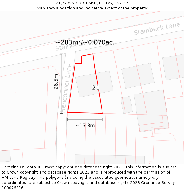 21, STAINBECK LANE, LEEDS, LS7 3PJ: Plot and title map