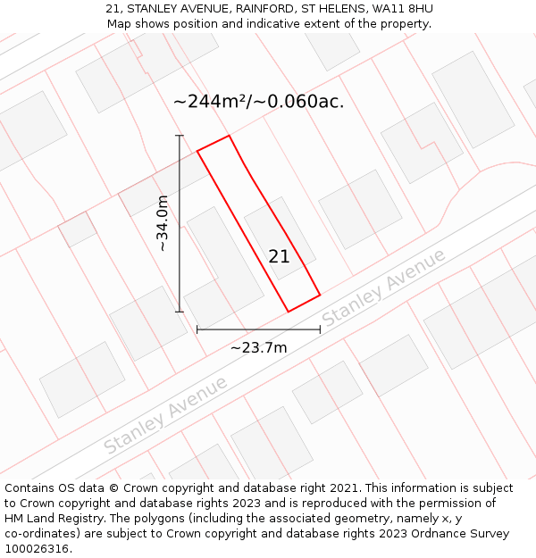 21, STANLEY AVENUE, RAINFORD, ST HELENS, WA11 8HU: Plot and title map