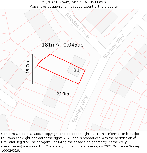 21, STANLEY WAY, DAVENTRY, NN11 0SD: Plot and title map