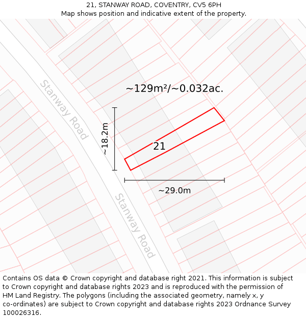 21, STANWAY ROAD, COVENTRY, CV5 6PH: Plot and title map