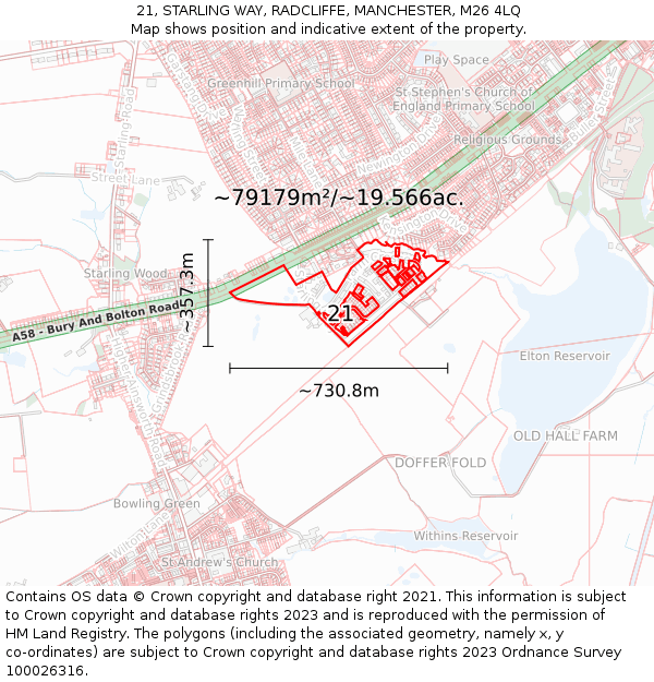 21, STARLING WAY, RADCLIFFE, MANCHESTER, M26 4LQ: Plot and title map