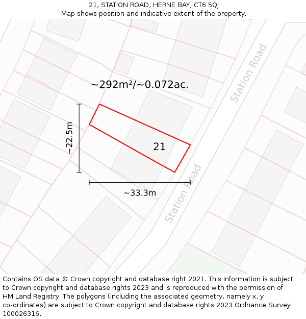 21, STATION ROAD, HERNE BAY, CT6 5QJ: Plot and title map