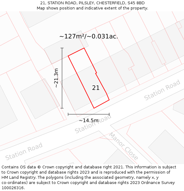 21, STATION ROAD, PILSLEY, CHESTERFIELD, S45 8BD: Plot and title map