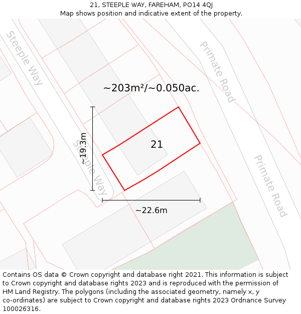 21, STEEPLE WAY, FAREHAM, PO14 4QJ: Plot and title map