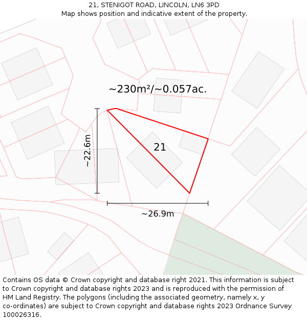 21, STENIGOT ROAD, LINCOLN, LN6 3PD: Plot and title map