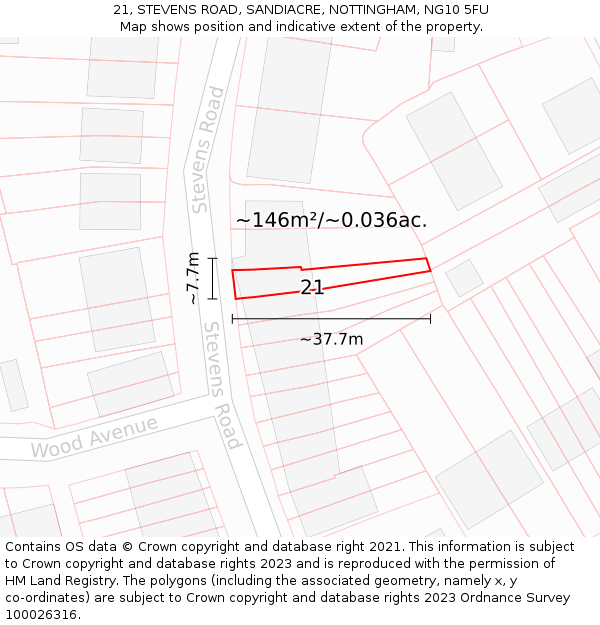 21, STEVENS ROAD, SANDIACRE, NOTTINGHAM, NG10 5FU: Plot and title map