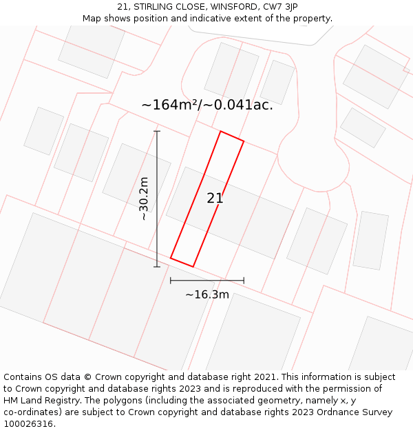 21, STIRLING CLOSE, WINSFORD, CW7 3JP: Plot and title map