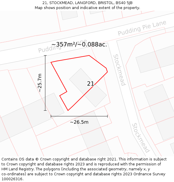 21, STOCKMEAD, LANGFORD, BRISTOL, BS40 5JB: Plot and title map