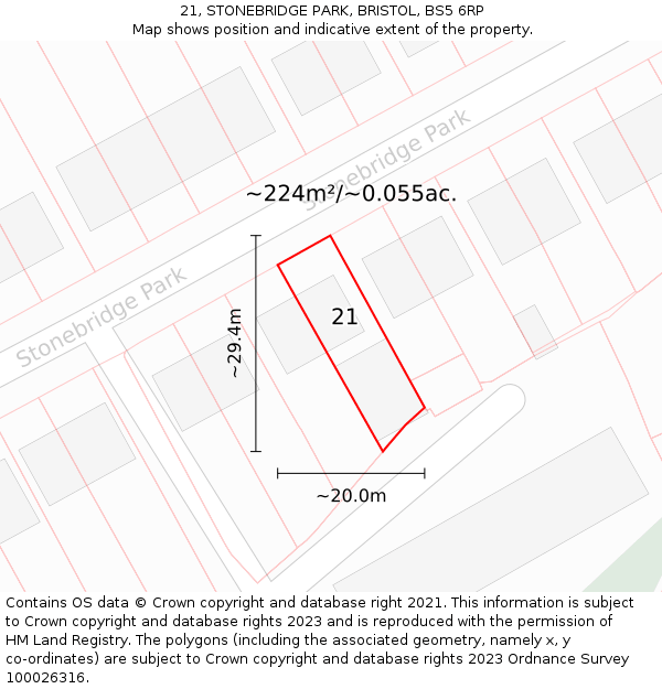 21, STONEBRIDGE PARK, BRISTOL, BS5 6RP: Plot and title map