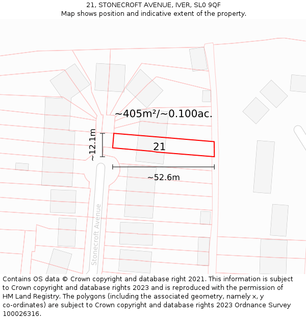 21, STONECROFT AVENUE, IVER, SL0 9QF: Plot and title map