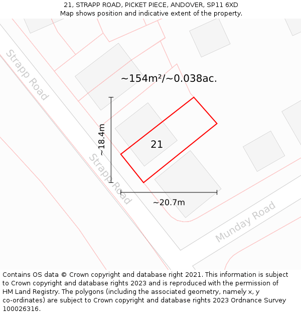 21, STRAPP ROAD, PICKET PIECE, ANDOVER, SP11 6XD: Plot and title map