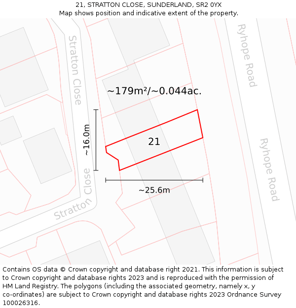 21, STRATTON CLOSE, SUNDERLAND, SR2 0YX: Plot and title map