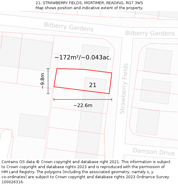 21, STRAWBERRY FIELDS, MORTIMER, READING, RG7 3WS: Plot and title map