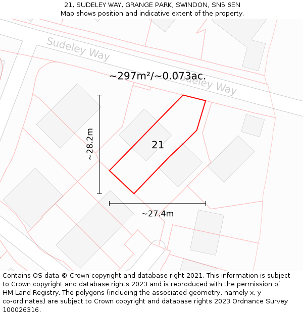 21, SUDELEY WAY, GRANGE PARK, SWINDON, SN5 6EN: Plot and title map