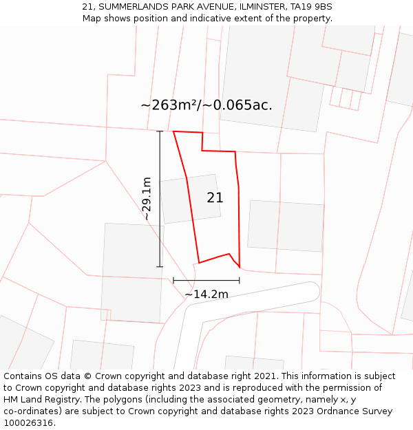 21, SUMMERLANDS PARK AVENUE, ILMINSTER, TA19 9BS: Plot and title map