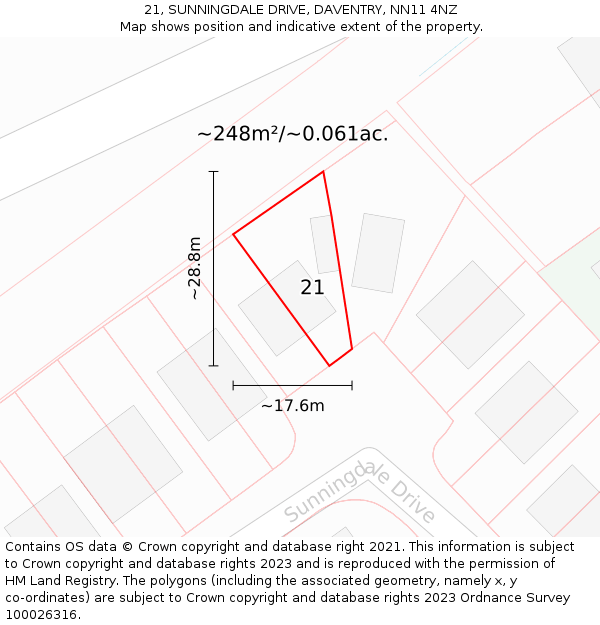 21, SUNNINGDALE DRIVE, DAVENTRY, NN11 4NZ: Plot and title map