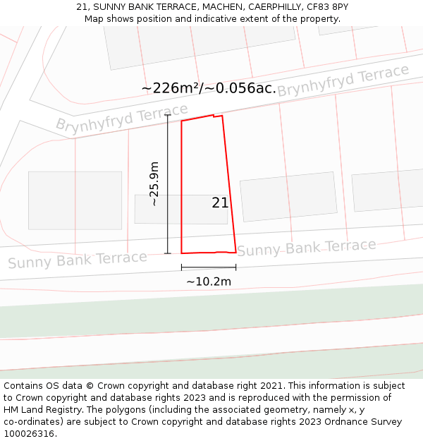 21, SUNNY BANK TERRACE, MACHEN, CAERPHILLY, CF83 8PY: Plot and title map