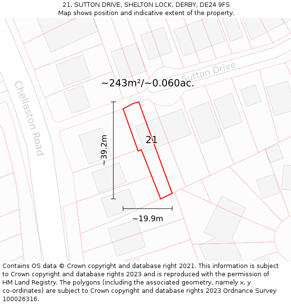 21, SUTTON DRIVE, SHELTON LOCK, DERBY, DE24 9FS: Plot and title map