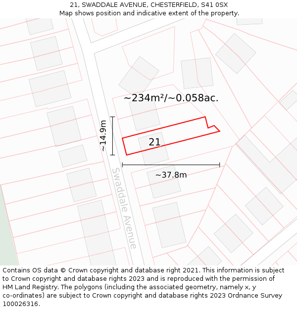 21, SWADDALE AVENUE, CHESTERFIELD, S41 0SX: Plot and title map