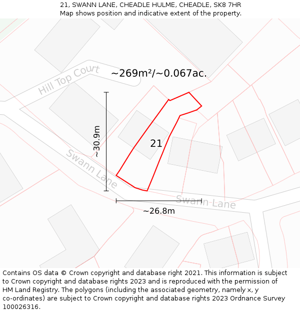 21, SWANN LANE, CHEADLE HULME, CHEADLE, SK8 7HR: Plot and title map