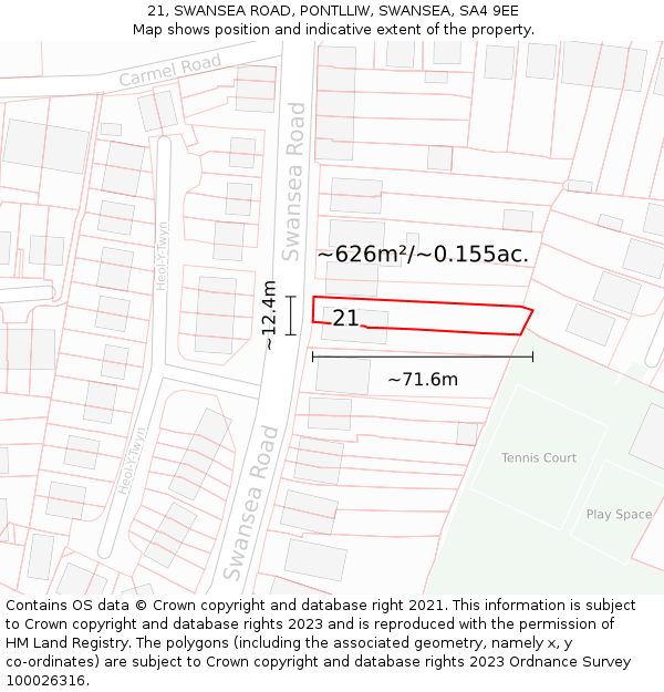 21, SWANSEA ROAD, PONTLLIW, SWANSEA, SA4 9EE: Plot and title map