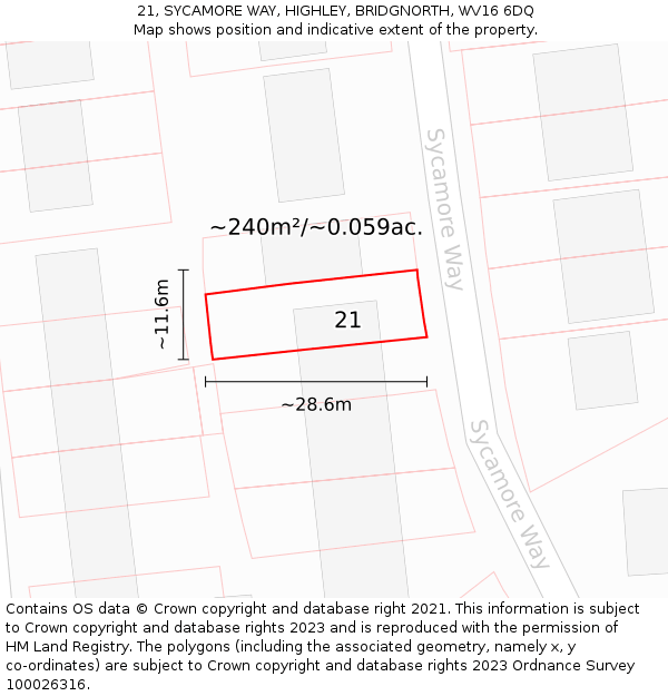 21, SYCAMORE WAY, HIGHLEY, BRIDGNORTH, WV16 6DQ: Plot and title map