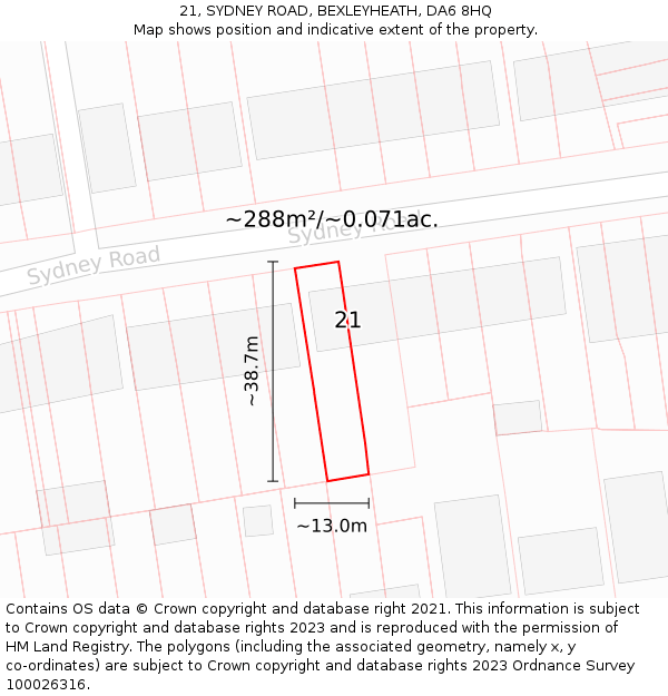 21, SYDNEY ROAD, BEXLEYHEATH, DA6 8HQ: Plot and title map