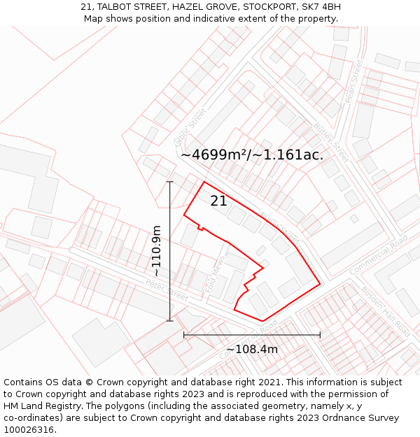 21, TALBOT STREET, HAZEL GROVE, STOCKPORT, SK7 4BH: Plot and title map