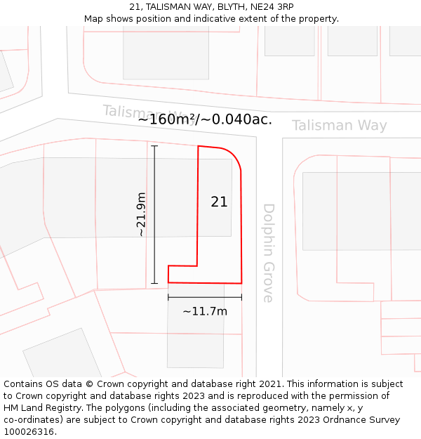 21, TALISMAN WAY, BLYTH, NE24 3RP: Plot and title map