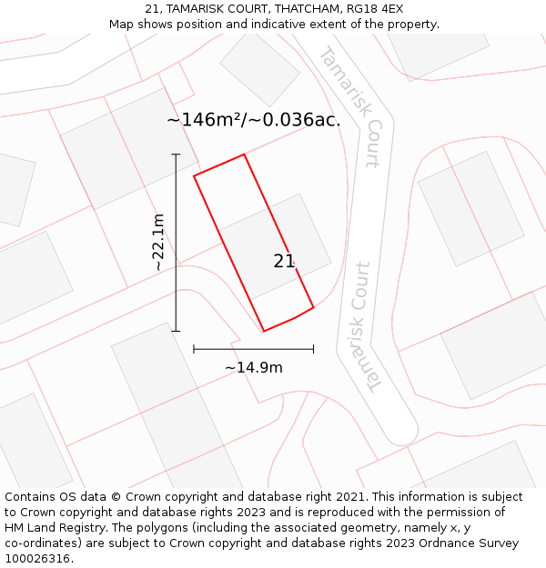 21, TAMARISK COURT, THATCHAM, RG18 4EX: Plot and title map