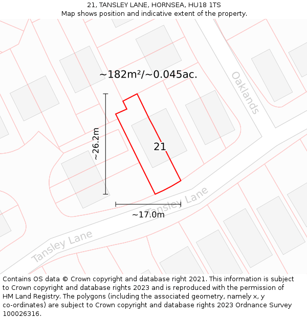 21, TANSLEY LANE, HORNSEA, HU18 1TS: Plot and title map