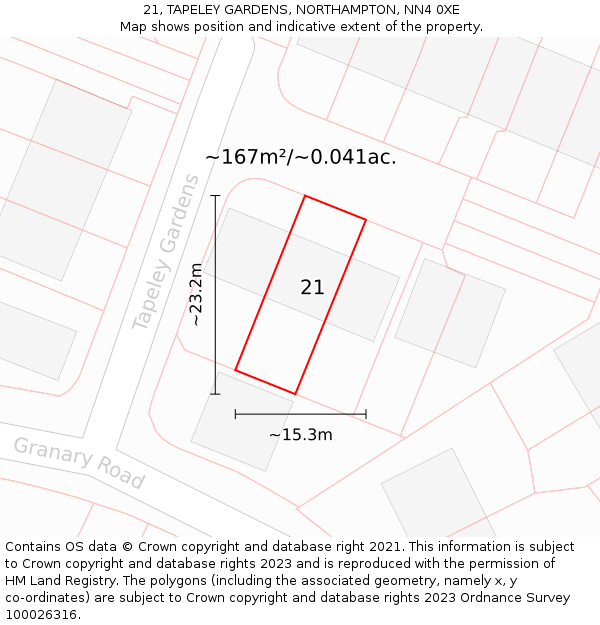 21, TAPELEY GARDENS, NORTHAMPTON, NN4 0XE: Plot and title map