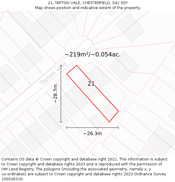 21, TAPTON VALE, CHESTERFIELD, S41 0SY: Plot and title map