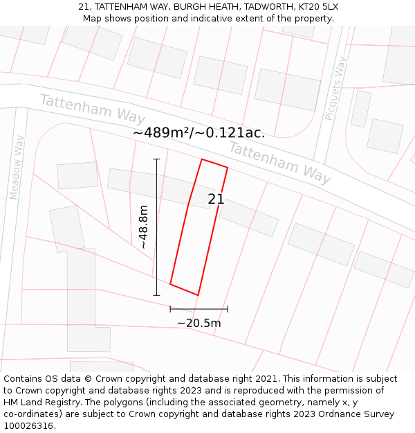 21, TATTENHAM WAY, BURGH HEATH, TADWORTH, KT20 5LX: Plot and title map