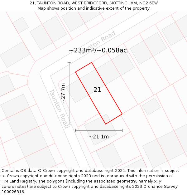 21, TAUNTON ROAD, WEST BRIDGFORD, NOTTINGHAM, NG2 6EW: Plot and title map